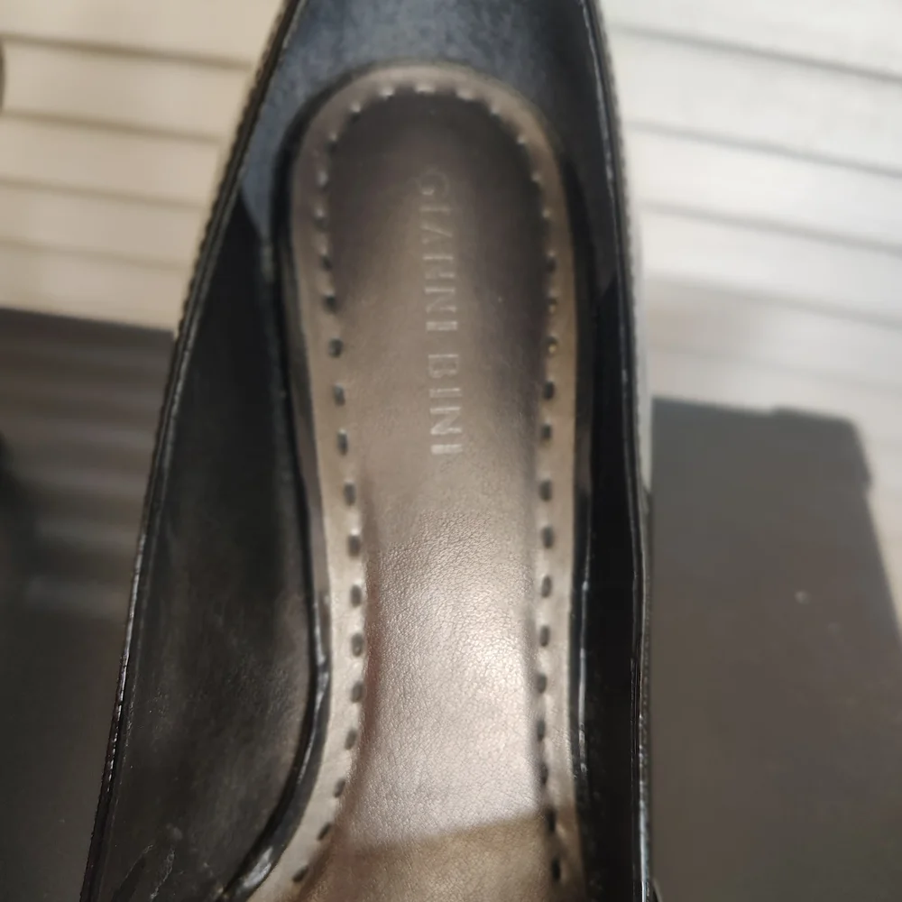 Gianni Bini Glossy Black Peep-Toe Heels